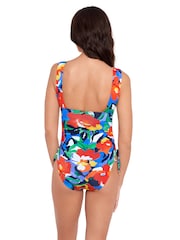Lauren Ralph Lauren Blue Bold Abstract Floral Shirred Plunge Swimsuit - Image 3 of 4