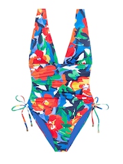 Lauren Ralph Lauren Blue Bold Abstract Floral Shirred Plunge Swimsuit - Image 4 of 4
