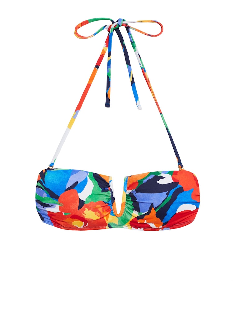 Lauren Ralph Lauren Blue Bold Abstract Floral V Wire Bandeau Bikini Top - Image 4 of 4