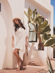 White Textured Longline Overhead Shirt Cover-Up - Image 2 of 7