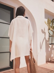 White Textured Longline Overhead Shirt Cover-Up - Image 3 of 7