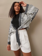 Black/White Tie Front Kimono Cover-Up - Image 1 of 7