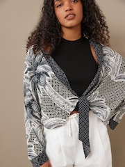 Black/White Tie Front Kimono Cover-Up - Image 3 of 7