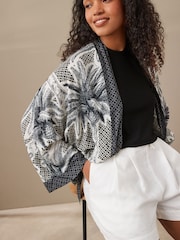 Black/White Tie Front Kimono Cover-Up - Image 5 of 7