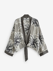 Black/White Tie Front Kimono Cover-Up - Image 6 of 7