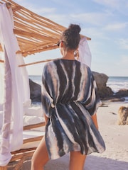 Navy Tie Dye Print Longline Tie Waist Kimono Cover-Up - Image 2 of 2