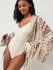Rust Brown/Gold Tie Front Kimono Cover-Up - Image 1 of 1