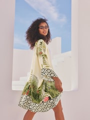 Green Tropical Longline Kimono Cover-Up - Image 1 of 6