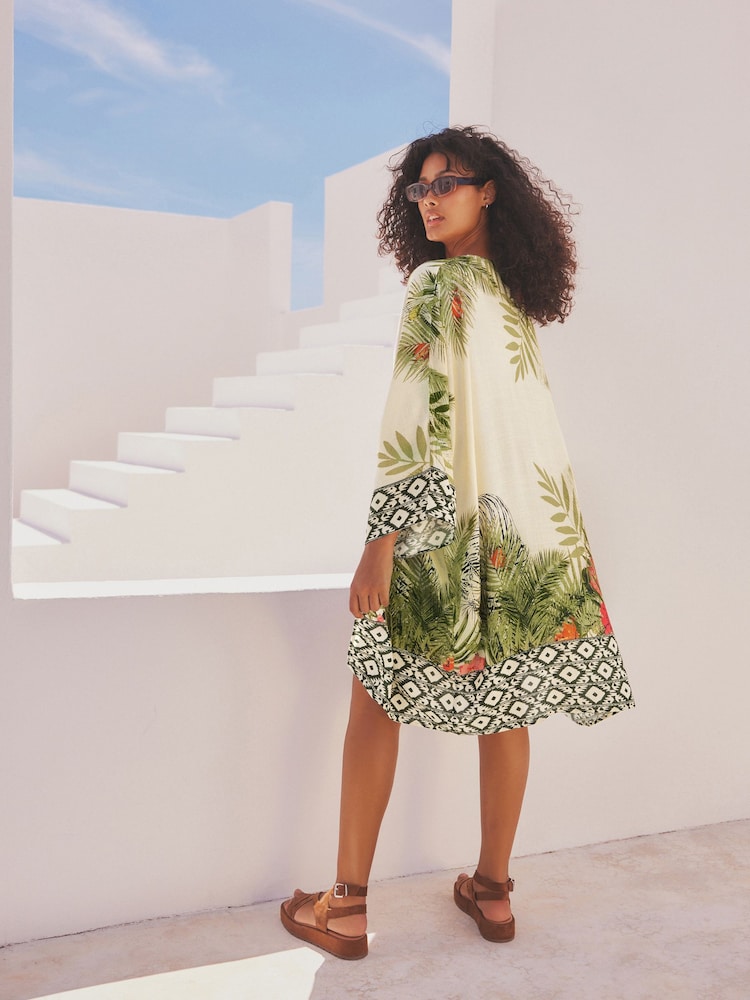 Green Tropical Longline Kimono Cover-Up - Image 2 of 6
