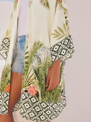 Green Tropical Longline Kimono Cover-Up - Image 4 of 6