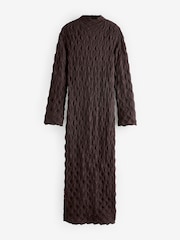 Brown Long Sleeve Textured Column Dress - Image 6 of 7