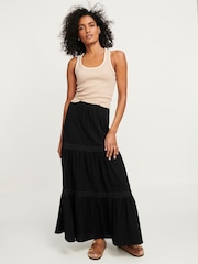 Black Textured Maxi Skirt With Crochet Trim - Image 1 of 6