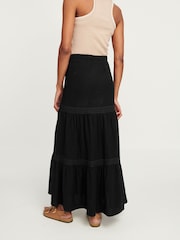 Black Textured Maxi Skirt With Crochet Trim - Image 3 of 6