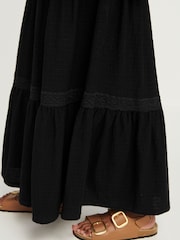 Black Textured Maxi Skirt With Crochet Trim - Image 4 of 6