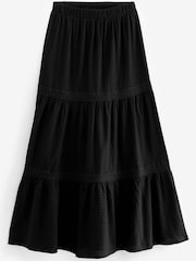 Black Textured Maxi Skirt With Crochet Trim - Image 5 of 6