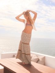 Lilac Purple Ditsy Textured Maxi Skirt With Crochet Trim - Image 2 of 6