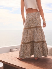 Lilac Purple Ditsy Textured Maxi Skirt With Crochet Trim - Image 3 of 6