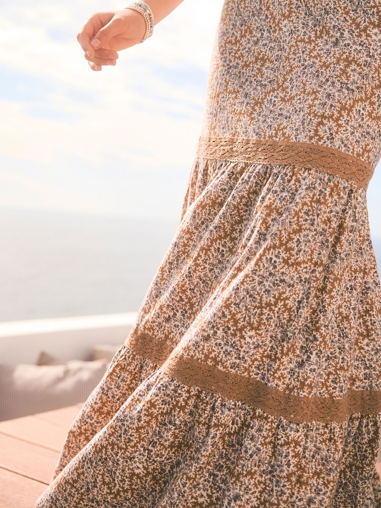 Lilac Purple Ditsy Textured Maxi Skirt With Crochet Trim - Image 4 of 6