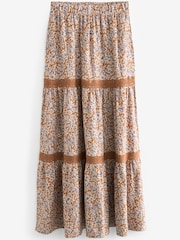 Lilac Purple Ditsy Textured Maxi Skirt With Crochet Trim - Image 5 of 6