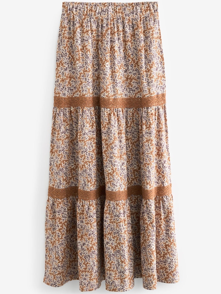 Lilac Purple Ditsy Textured Maxi Skirt With Crochet Trim - Image 5 of 6
