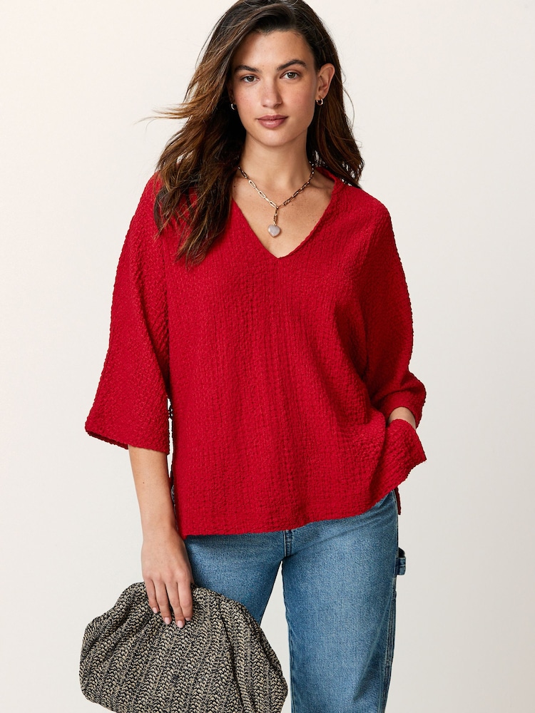 Red Long Sleeve Textured Tunic - Image 1 of 7