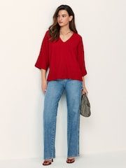 Red Long Sleeve Textured Tunic - Image 3 of 7