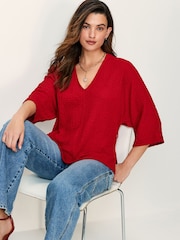 Red Long Sleeve Textured Tunic - Image 4 of 7