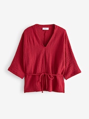 Red Long Sleeve Textured Tunic - Image 6 of 7