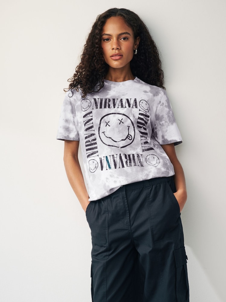 Grey/White Nirvana License Band T-Shirt - Image 1 of 6