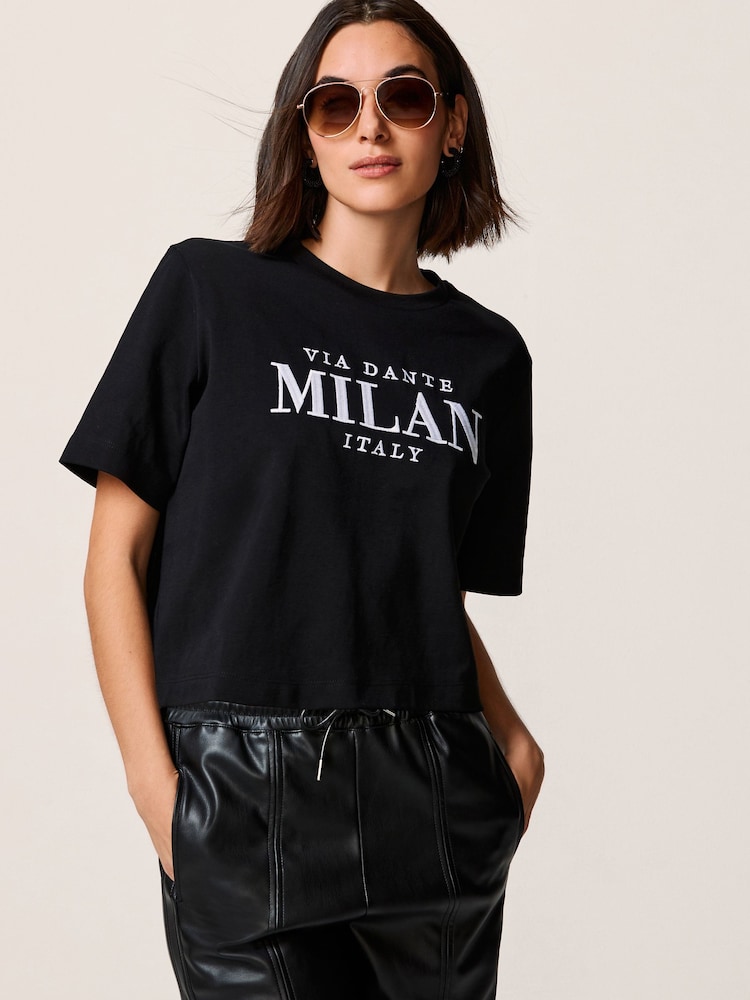 Black Short Sleeve Heavyweight Shorter Length Top - Image 1 of 6