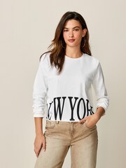 Ecru White Long Sleeve Heavyweight Shorter Length T-Shirt - Image 1 of 6