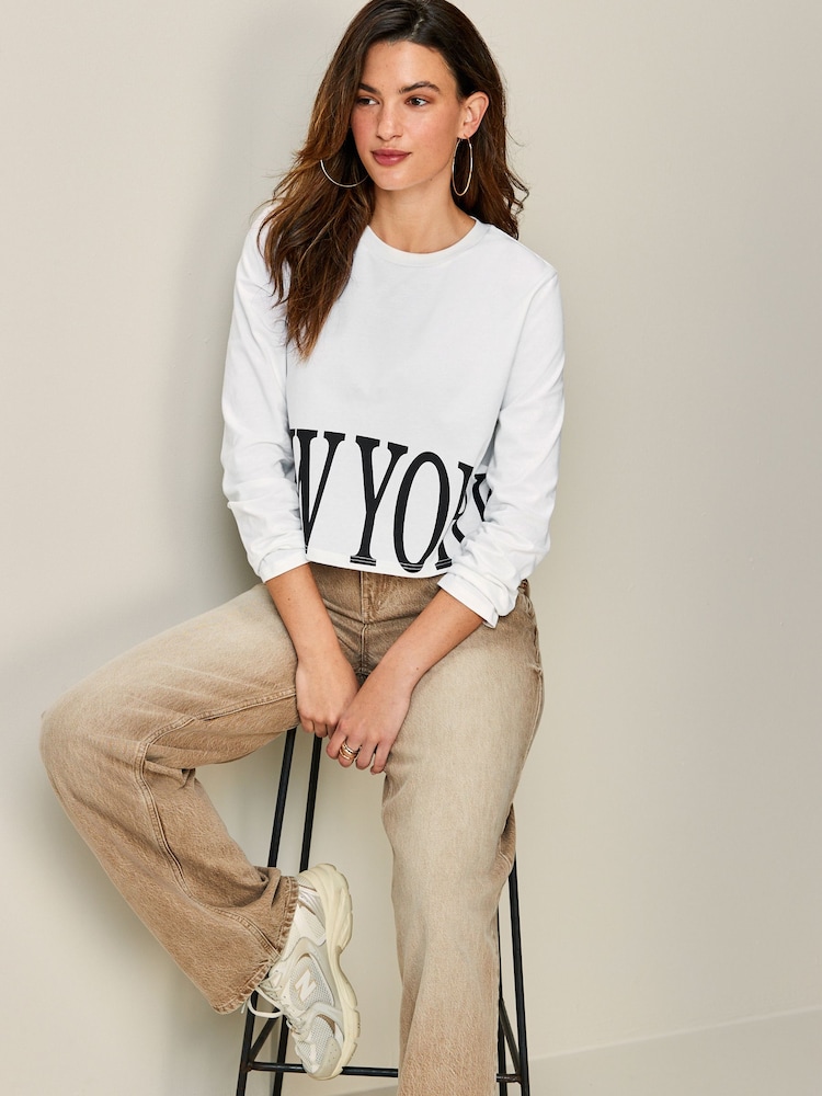 Ecru White Long Sleeve Heavyweight Shorter Length T-Shirt - Image 2 of 6