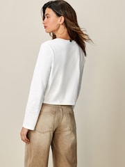Ecru White Long Sleeve Heavyweight Shorter Length T-Shirt - Image 3 of 6