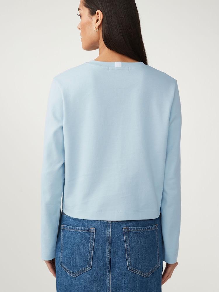 Navy Blue Long Sleeve Heavyweight Shorter Length T-Shirt - Image 2 of 6
