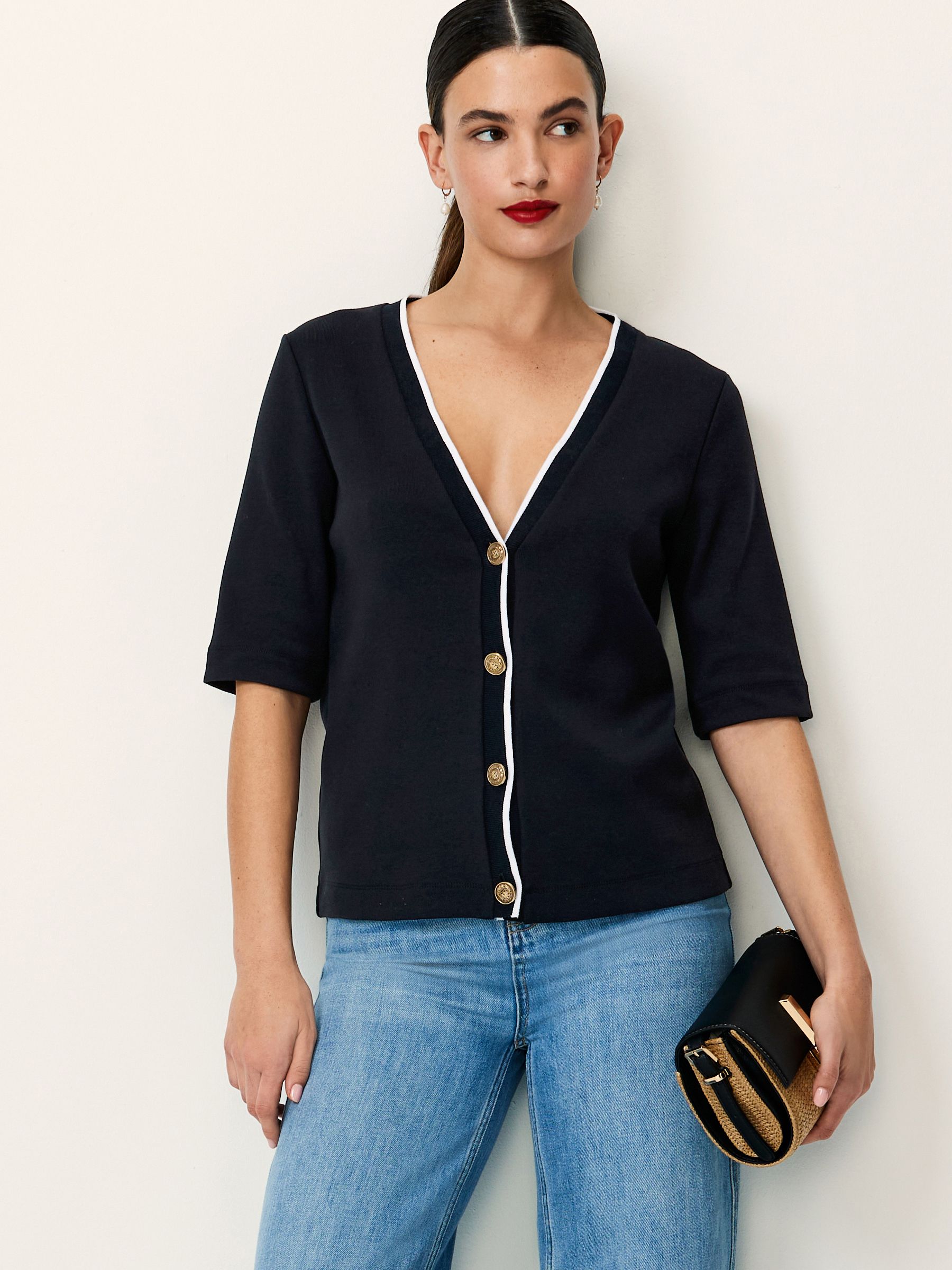 Buy Black with White Tipping Short Sleeve Cardigan from Next Luxembourg