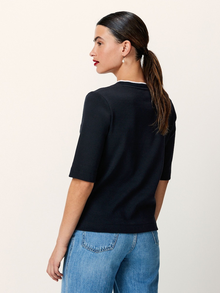 Black with White Tipping Short Sleeve Cardigan - Image 2 of 6 Black with White Tipping Short Sleeve Cardigan - Image 2 of 6