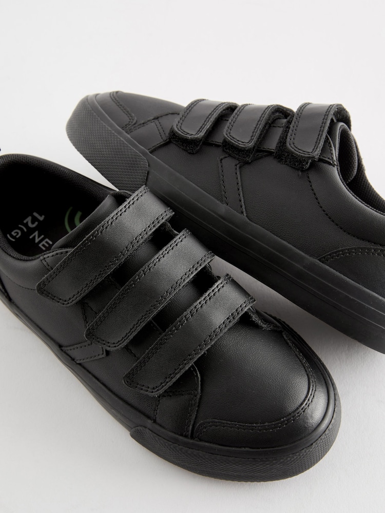 Black Wide Fit (G) School Touch Fastening 3 Strap Shoes - Image 6 of 6