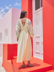 Cream & Blue Embroidered Long Sleeve Dress - Image 2 of 7