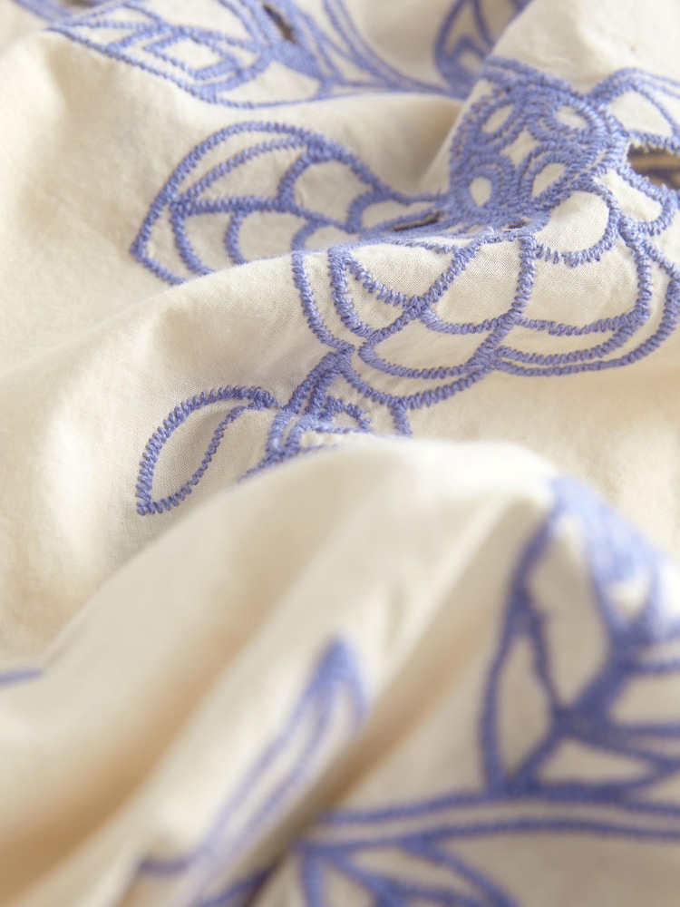 Cream & Blue Embroidered Long Sleeve Dress - Image 7 of 7