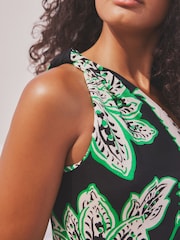 Black/Green Floral Print One Shoulder Jersey Midi Summer Dress - Image 6 of 8