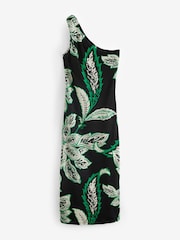 Black/Green Floral Print One Shoulder Jersey Midi Summer Dress - Image 7 of 8