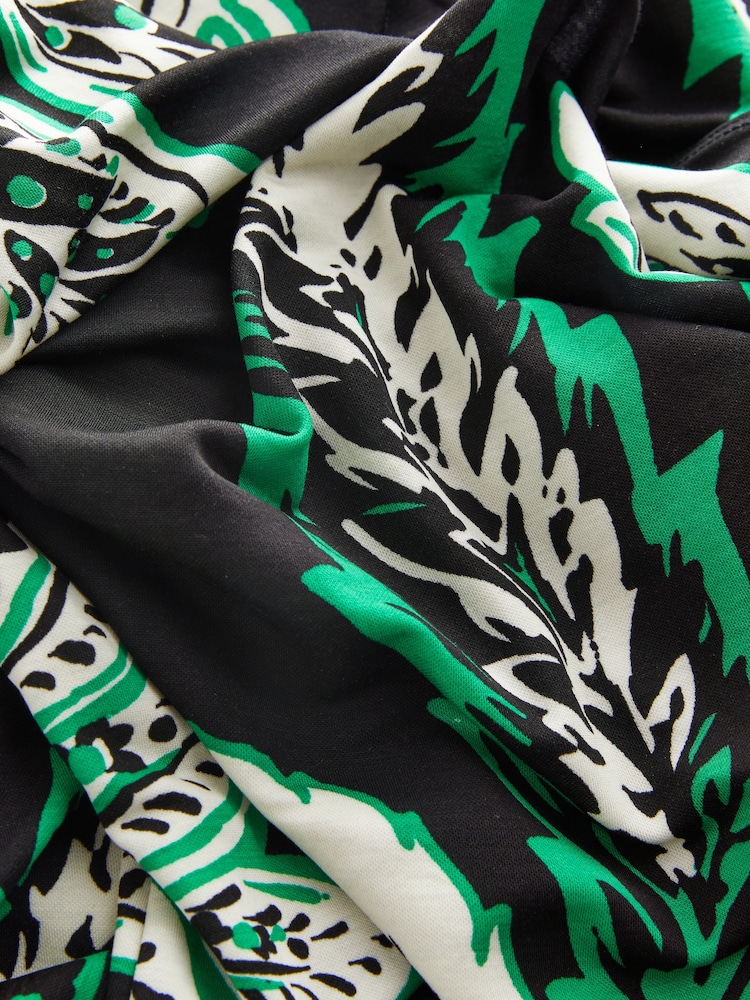 Black/Green Floral Print One Shoulder Jersey Midi Summer Dress - Image 8 of 8