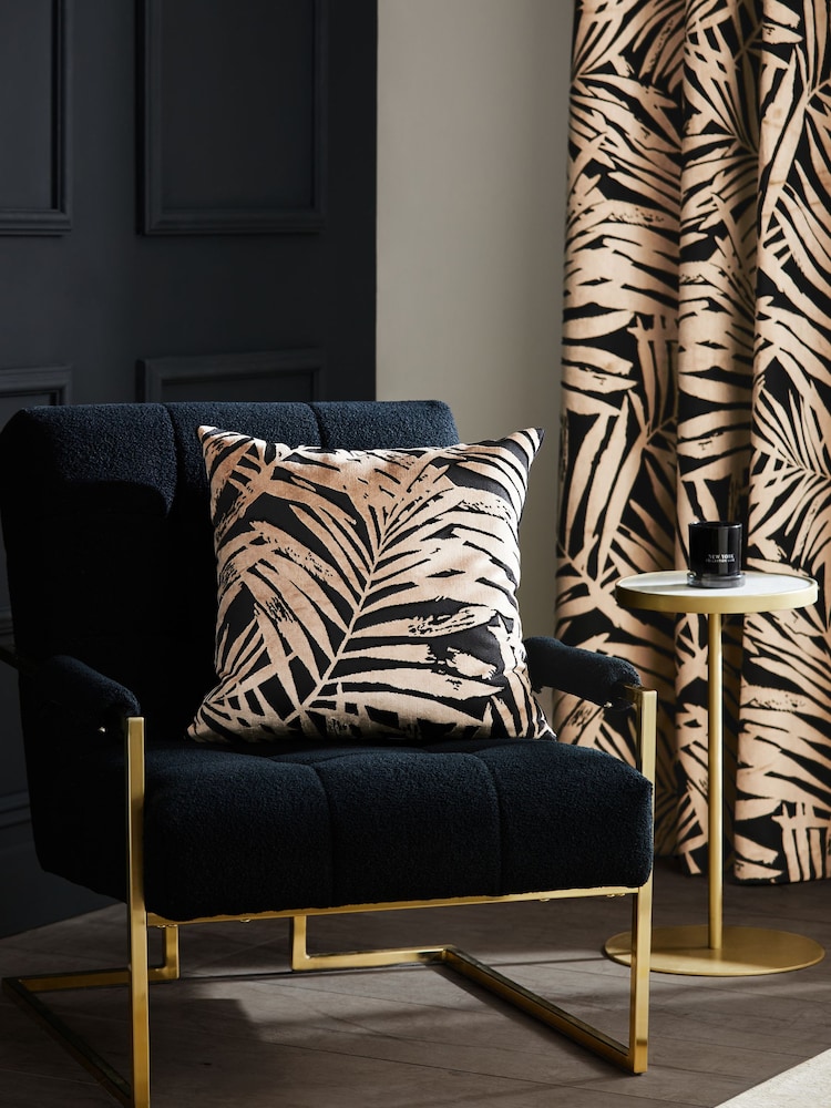 Black Cut Velvet Palm Leaf 50 x 50cm Cushion - Image 1 of 5