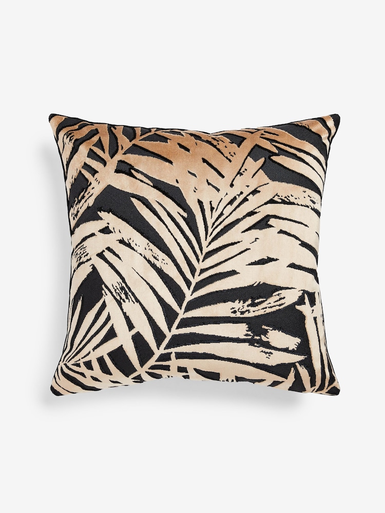 Black Cut Velvet Palm Leaf 50 x 50cm Cushion - Image 2 of 5