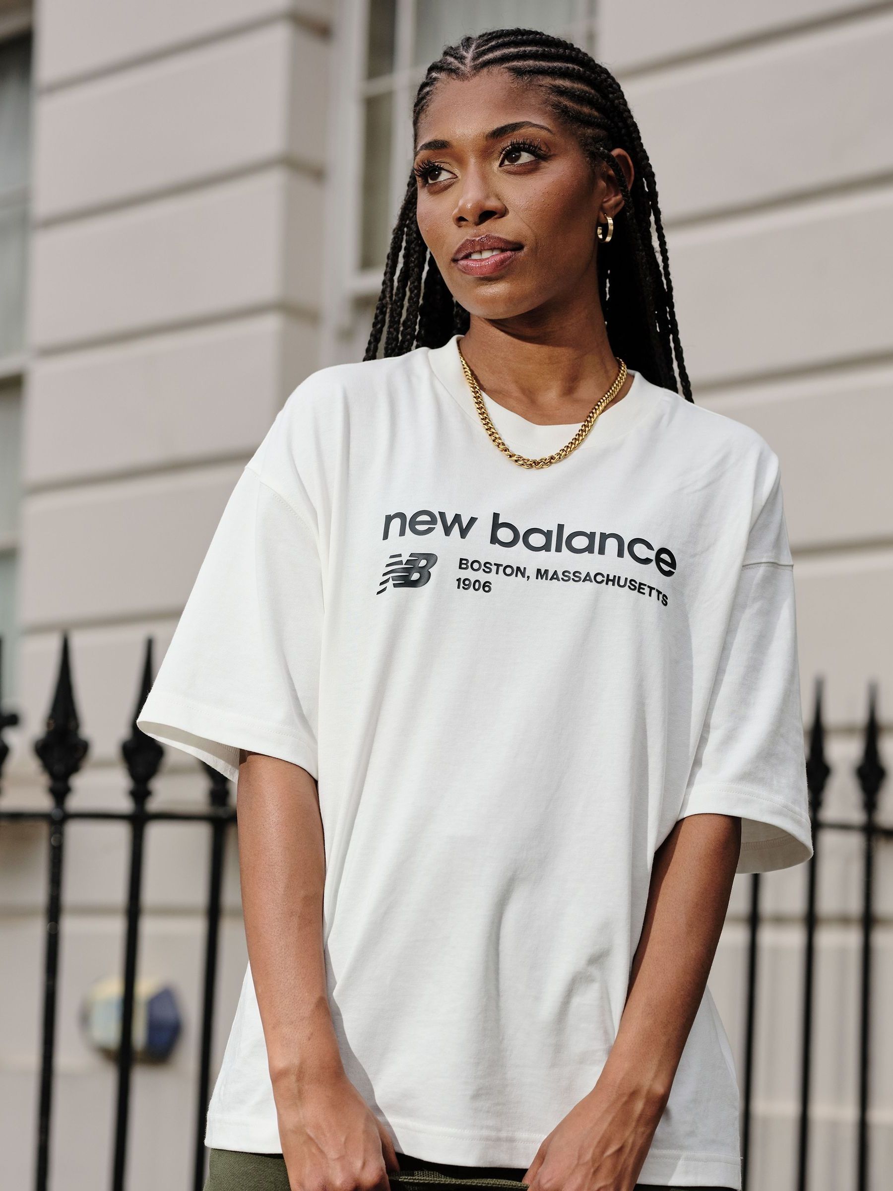 Buy New Balance White Linear Heritage Jersey Oversized T Shirt from Next Luxembourg