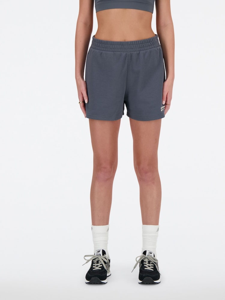 New Balance Grey Linear Heritage French Terry Shorts - Image 1 of 6 New Balance Grey Linear Heritage French Terry Shorts - Image 1 of 6