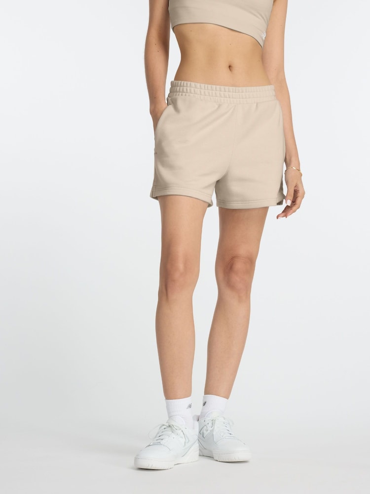 New Balance Brown Linear Heritage French Terry Shorts - Image 1 of 7