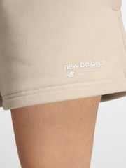 New Balance Brown Linear Heritage French Terry Shorts - Image 3 of 7