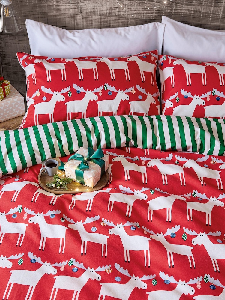 Scion Red Marty Moose 100% Cotton Duvet Cover and Pillowcase Set - Image 5 of 5