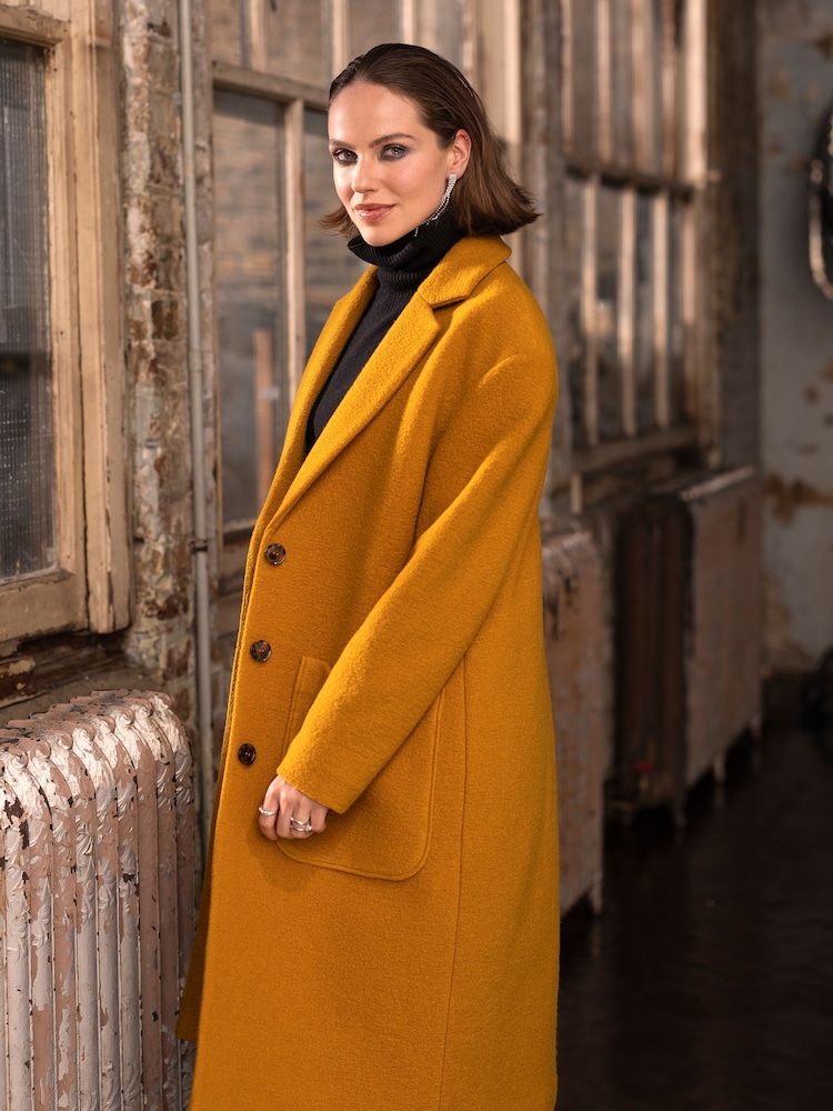 Celtic & Co. Gold Boucle Wool Knee Length Coat - Image 2 of 6